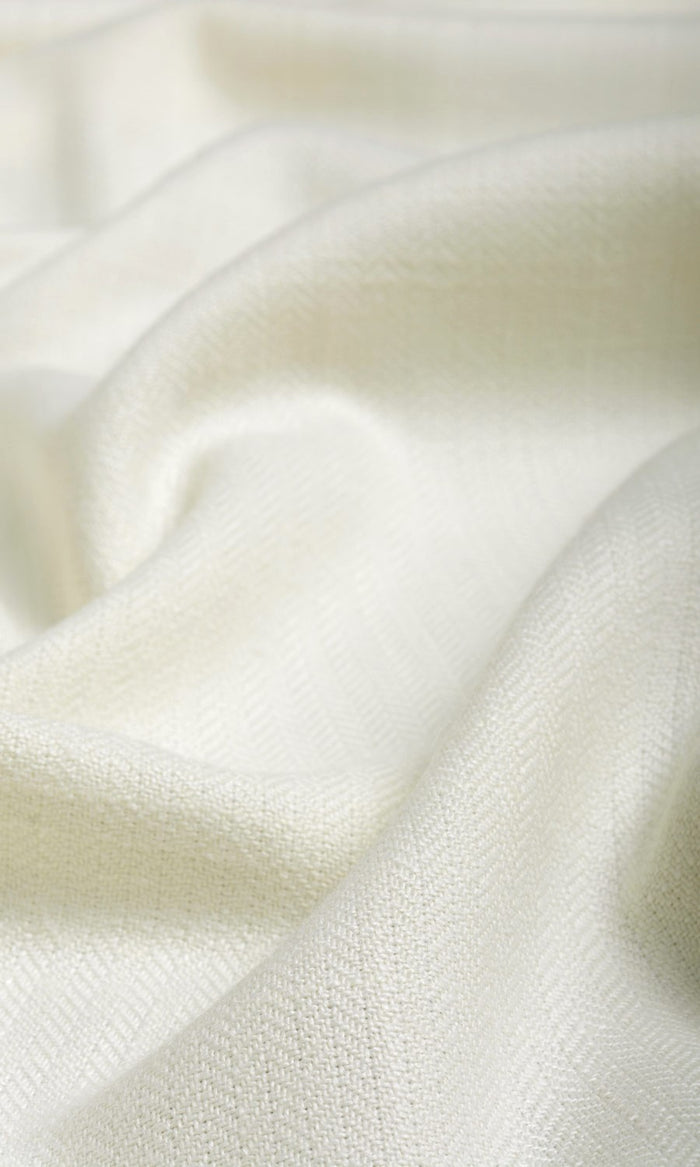 Herringbone Textured Fabric By the Metre for Curtains & Drapes (White/ Cream)
