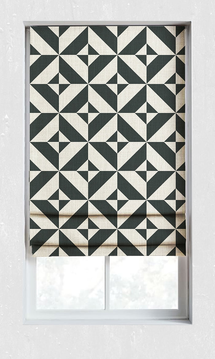Geometrical Print Drapes for Living, Bedroom, Kitchen, Bathroom (Black/ Ivory)