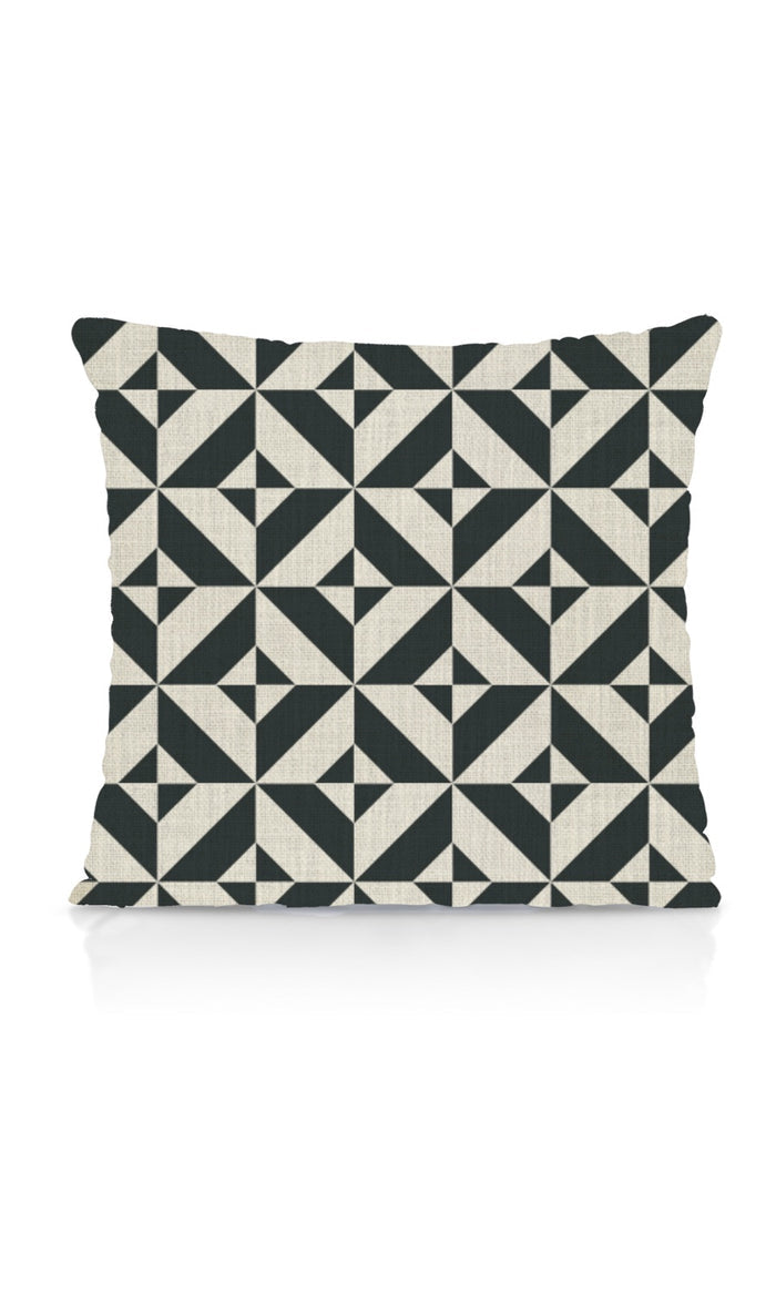 Geometrical Print Pinch Pleat, Rod Pocket, Eyelet Curtains (Black/ Ivory)