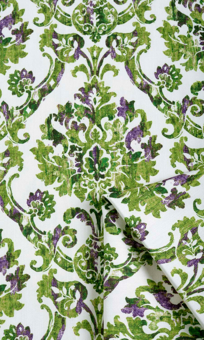 Damask Patterned Pinch Pleat, Rod Pocket, Eyelet Curtains (Green/ Purple)
