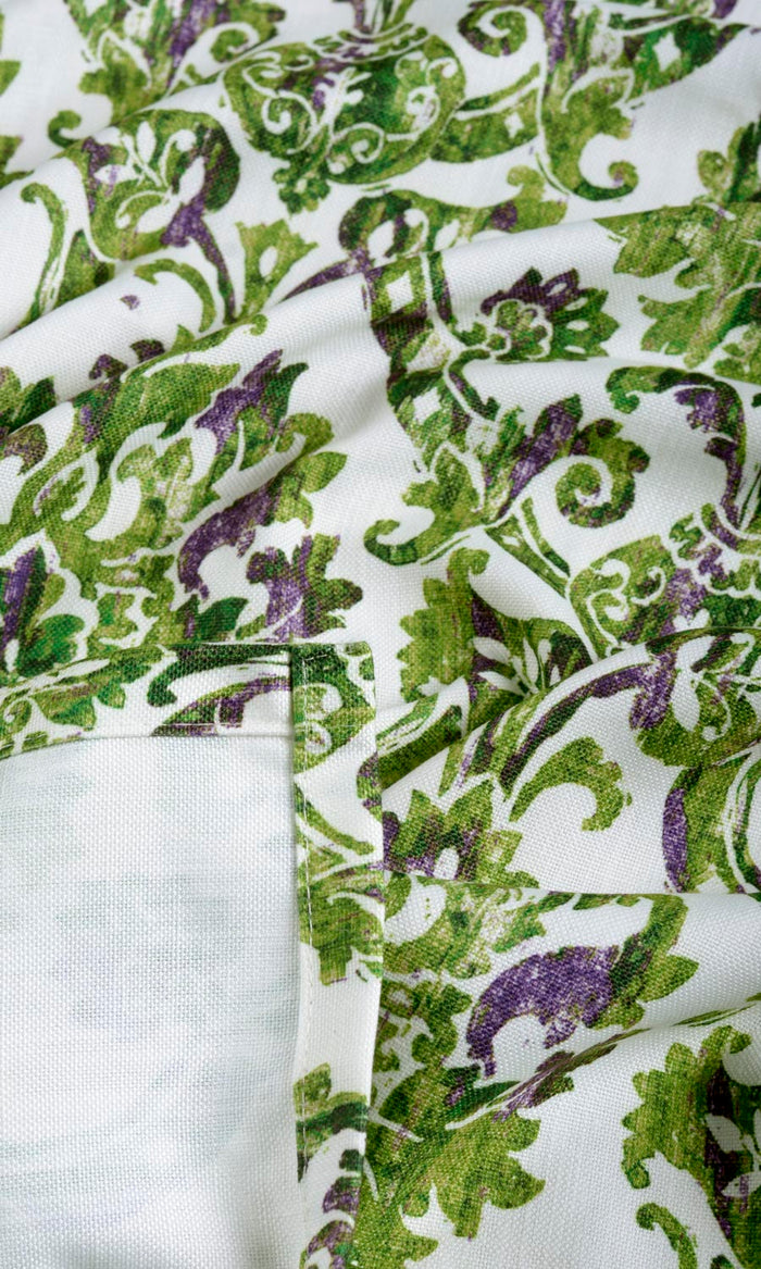Damask Patterned Made-to-Measure Curtains (Green/ Purple)