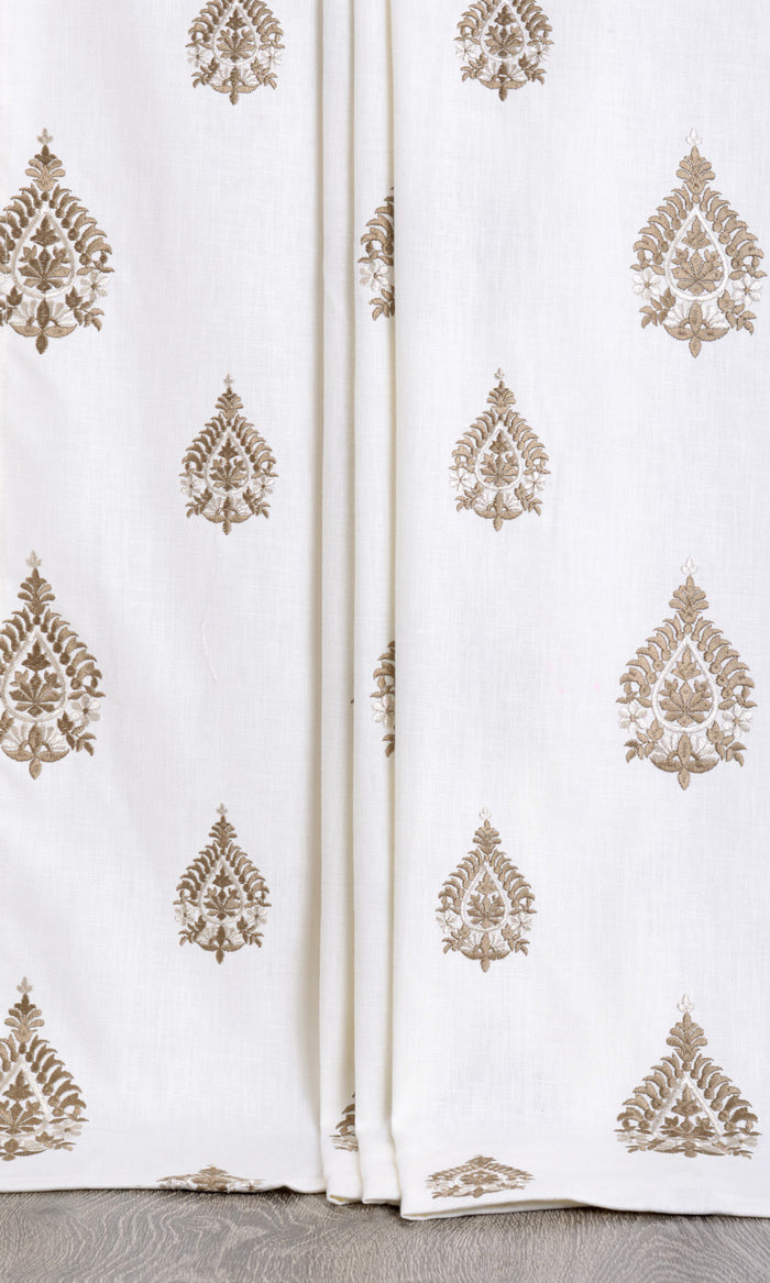 Damask Embroidery Home Décor Fabric By the Metre (Off White/ Coffee Brown)