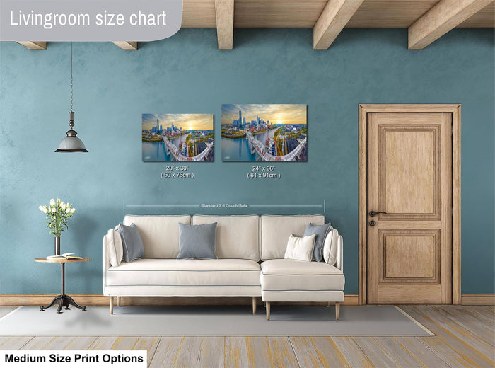 Nashville skyline drone print, aerial view of Cumberland River, Nashville pedestrian bridge wall art, Titans stadium sunset photo, Batman Building skyline print, Music City photography wall decor, Tennessee cityscape metal print, downtown Nashville at golden hour, autumn skyline photo Nashville, faith inspired city wall art, Christian drone photographer print, sunset worship skyline art, modern Nashville wall piece, drone cityscape faith based print, Nashville art for living room