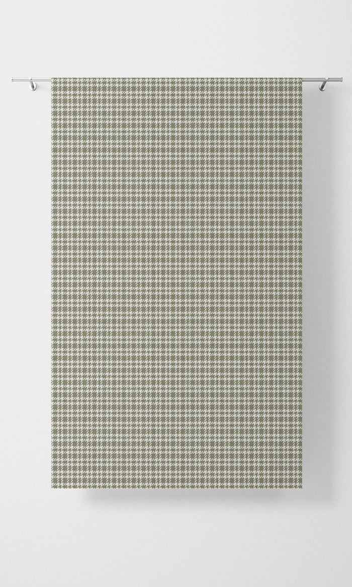 Checkered Pinch Pleat, Rod Pocket, Eyelet Curtains (Olive Green/ White)