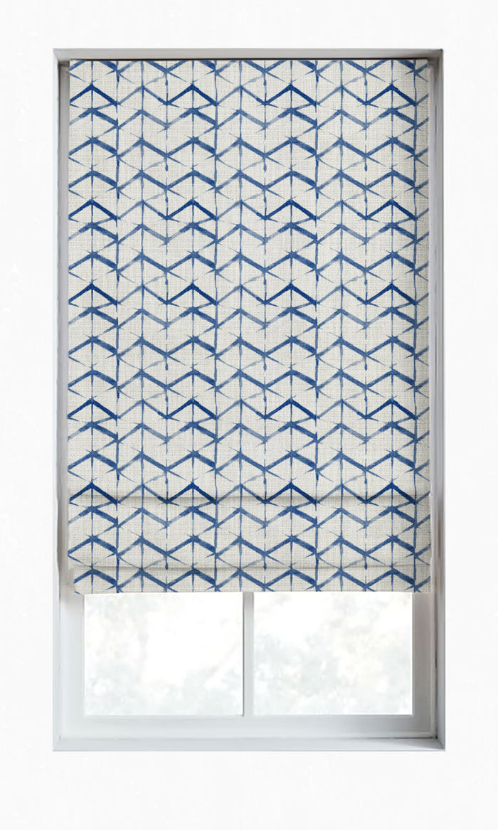 Geo Print Curtains for Living, Bedroom, Kitchen, Bathroom (Eggshell White/ Blue)