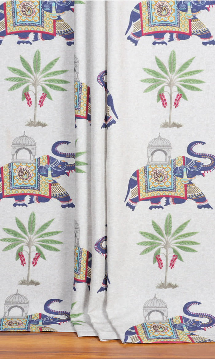 Cotton Printed Window Treatments Fabric By the Metre (White/ Grey/ Purple)