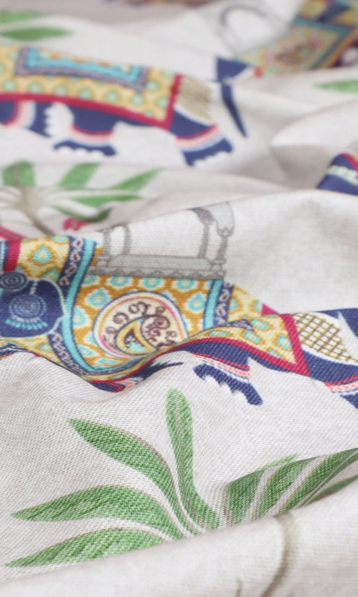 Cotton Printed Home Textile Fabric Material By the Metre (White/ Grey/ Purple)