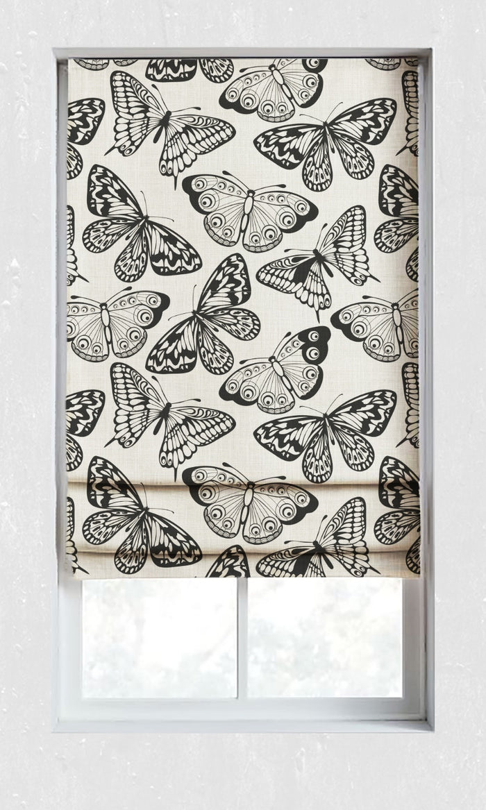 Nature Print Curtains for Living, Bedroom, Kitchen, Bathroom (Black/ Milky White)