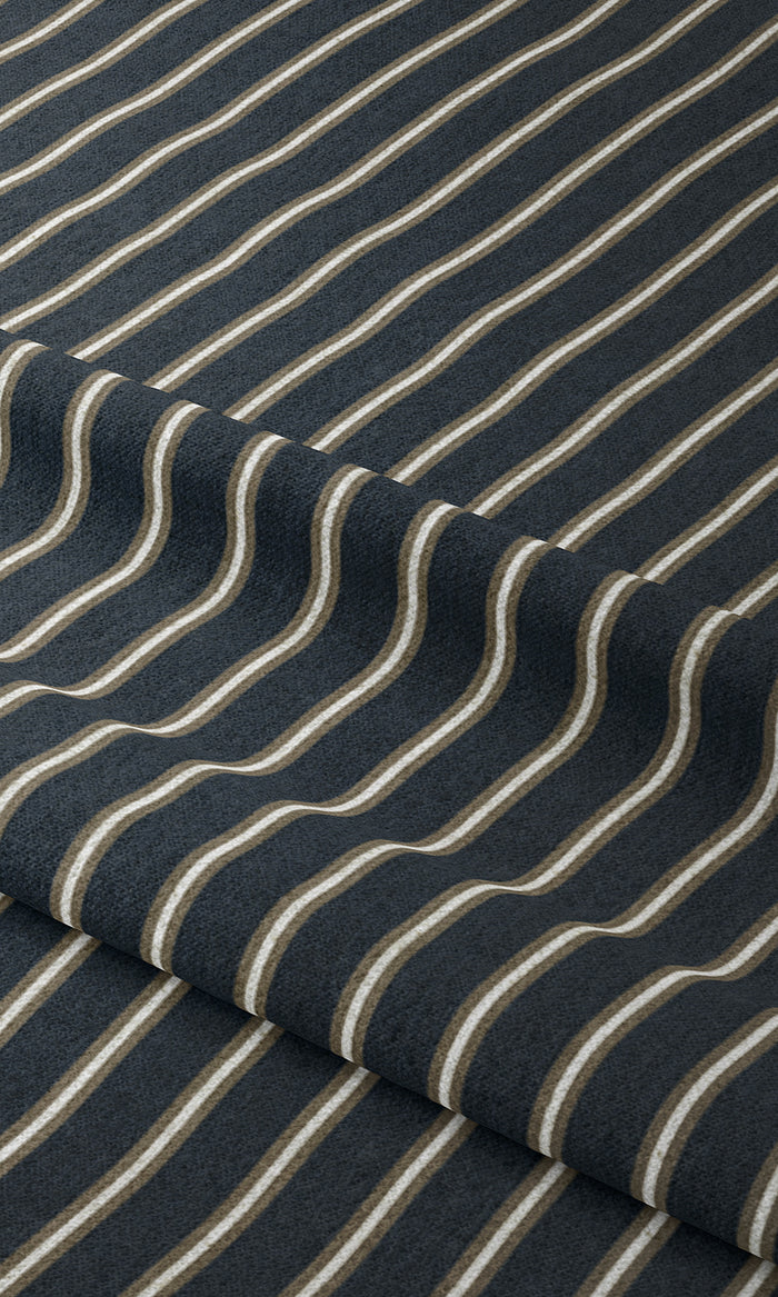 Modern Striped Print Window Treatments Fabric By the Metre (Navy Blue/ Brown)