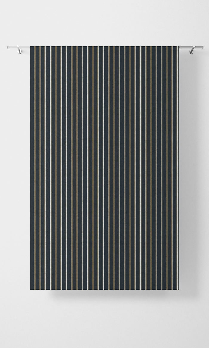 Modern Striped Print Pinch Pleat, Rod Pocket, Eyelet Curtains (Navy Blue/ Brown)