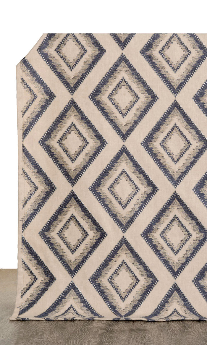 Embroidered Drapes (Oyster Beige/ Navy Blue)