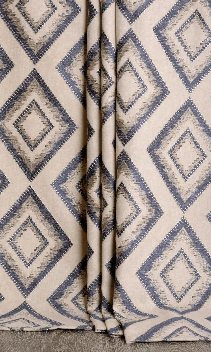 Embroidered Drapes for Living, Bedroom, Kitchen, Bathroom (Oyster Beige/ Navy Blue)