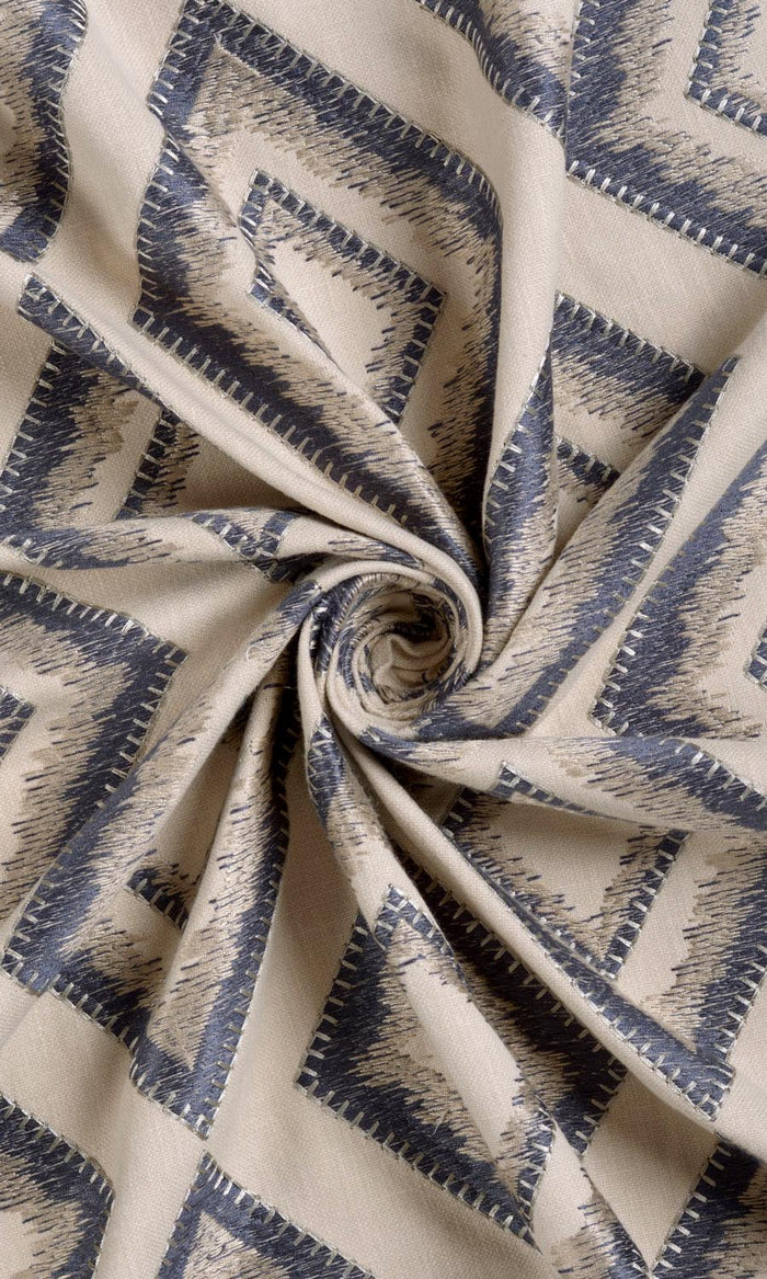 Embroidered Made-to-Measure Curtains (Oyster Beige/ Navy Blue)