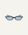 Face shot of Bonnie Clyde Nisa sunglasses in black with blue gradient lenses.