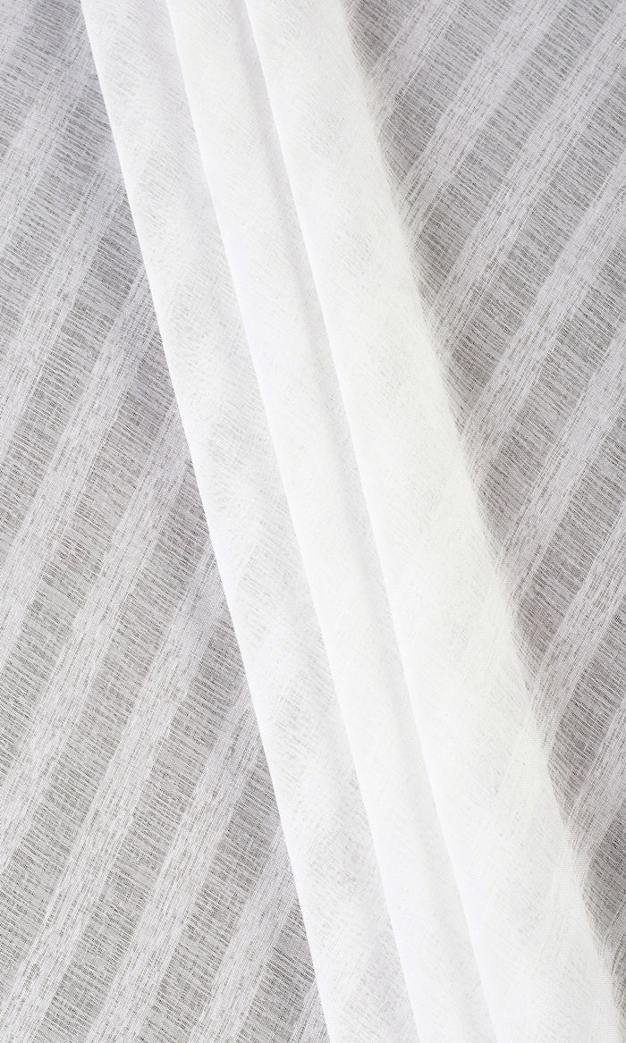Textured Striped Sheer Fabric Material By the Metre (White)