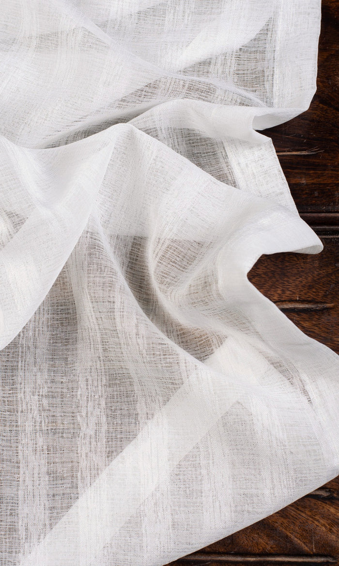 Textured Striped Sheer Fabric By the Metre for Curtains & Drapes (White)