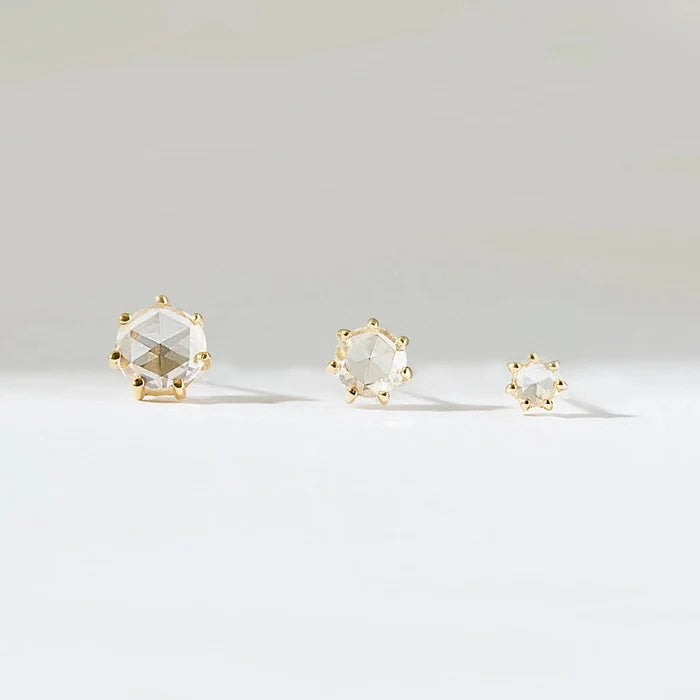 Nova Earring in 14k yellow gold with white diamond, alternate angle detail view 2