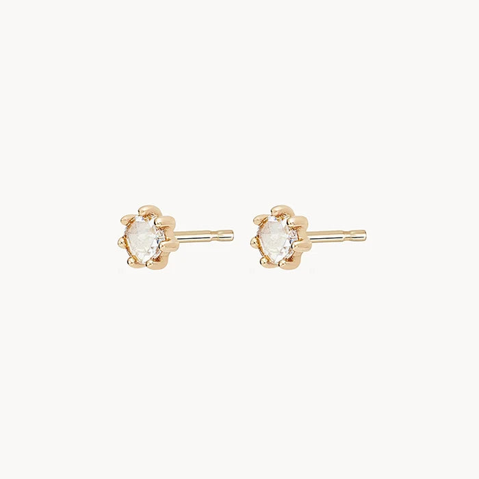 Nova Earring in 14k yellow gold with white diamond, alternate angle detail view 3