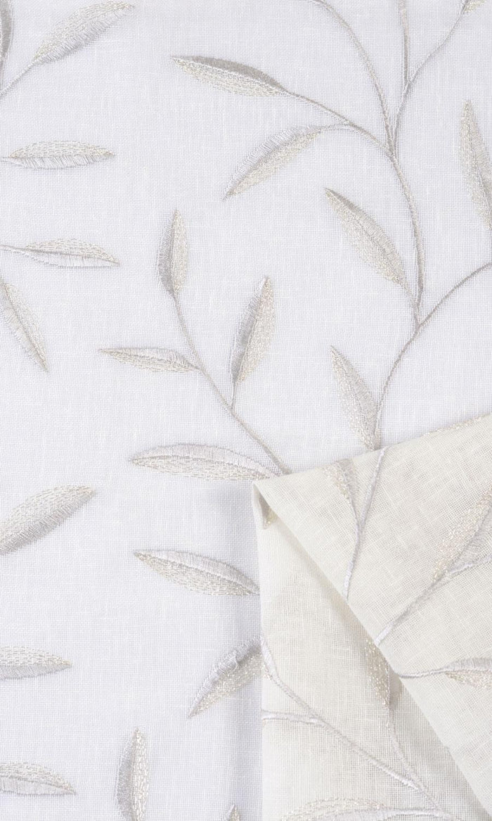 Sheer Floral Embroidered Window Treatments Fabric By the Metre (White/ Gray)