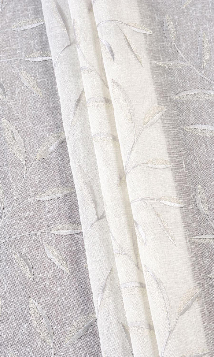 Sheer Floral Embroidered Home Textile Fabric Material By the Metre (White/ Gray)