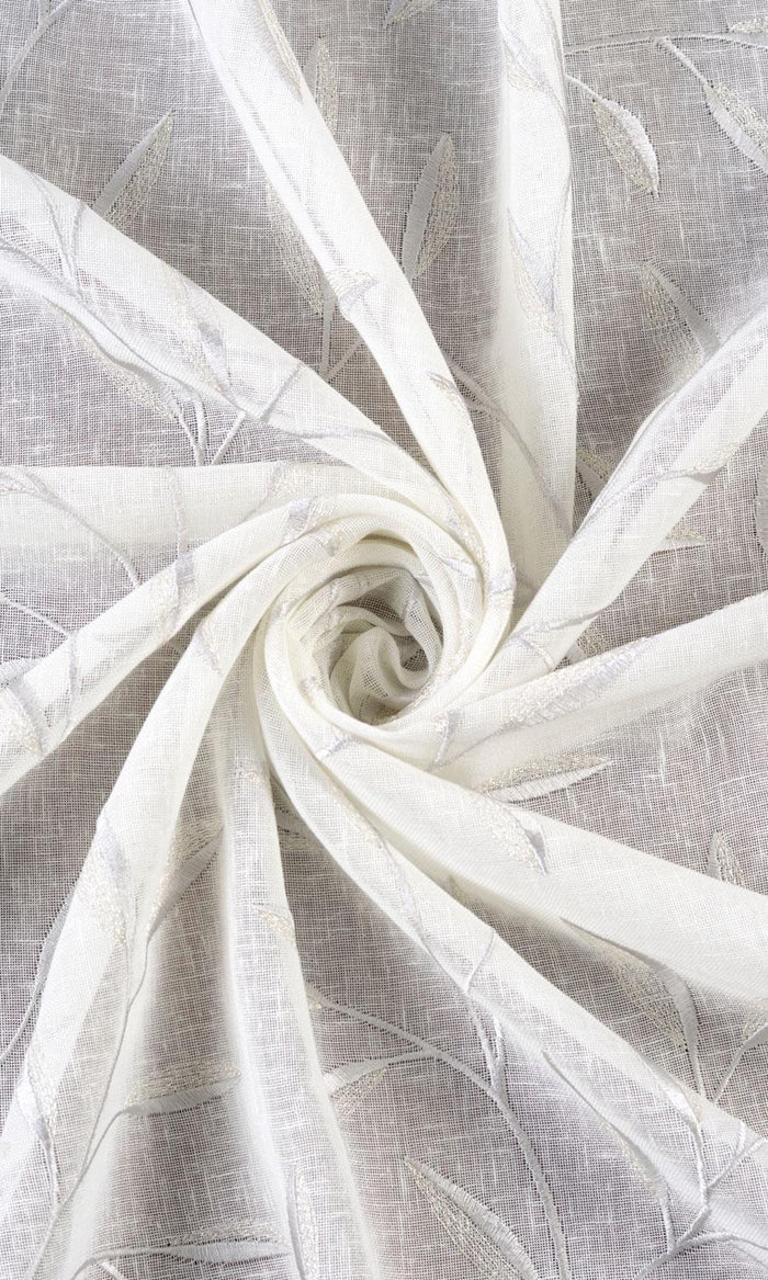 Sheer Floral Embroidered Fabric Material By the Metre (White/ Gray)