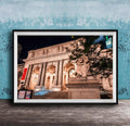 NYC Library Wall Decor – Nighttime Cityscape Art With Moonlit Lion Statues