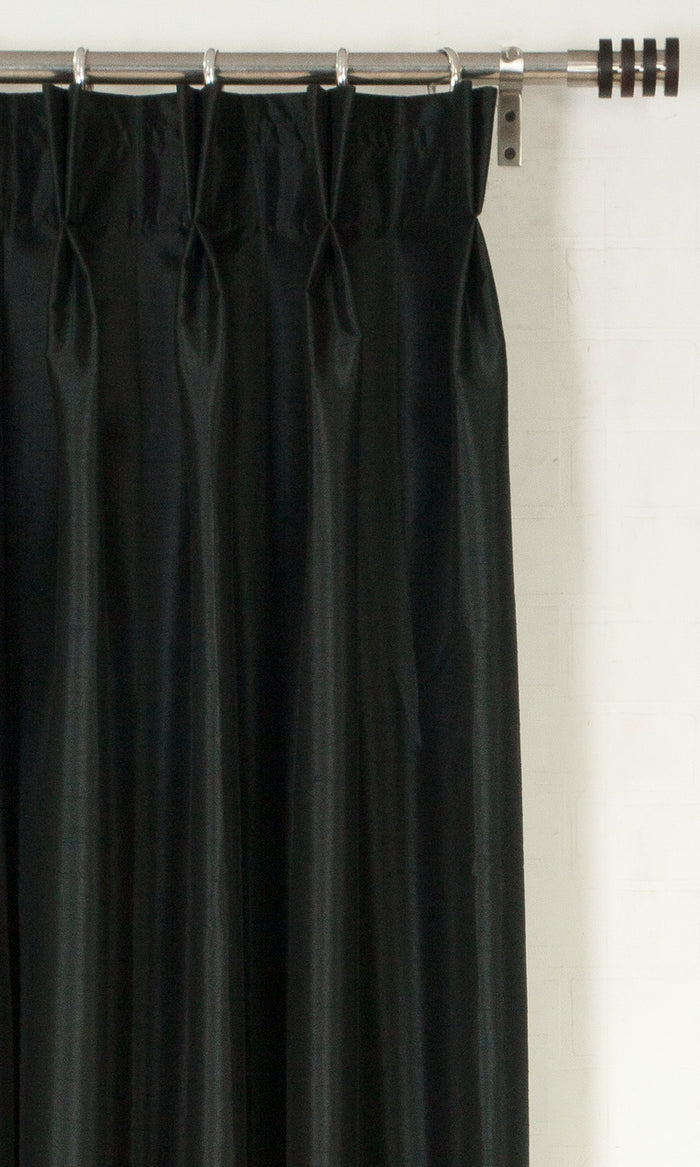 Faux Silk Pinch Pleat, Rod Pocket, Eyelet Curtains (Black/ Grey)
