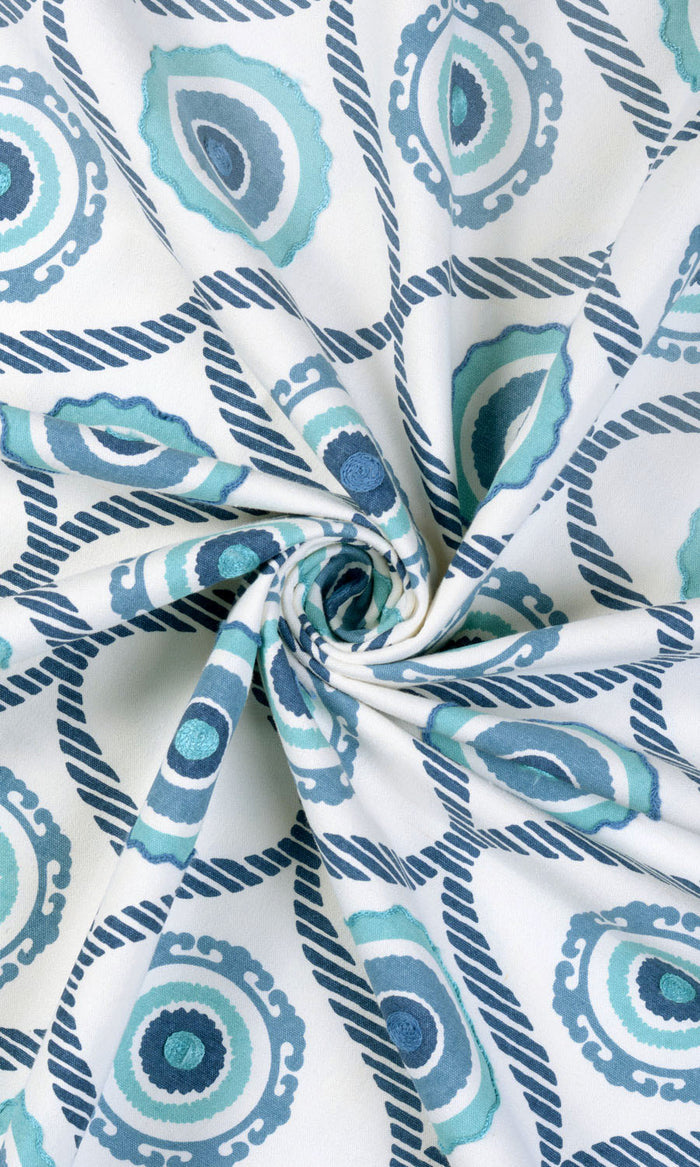 Printed Curtain Panels (Blue/ White) Extra Long Short Wide