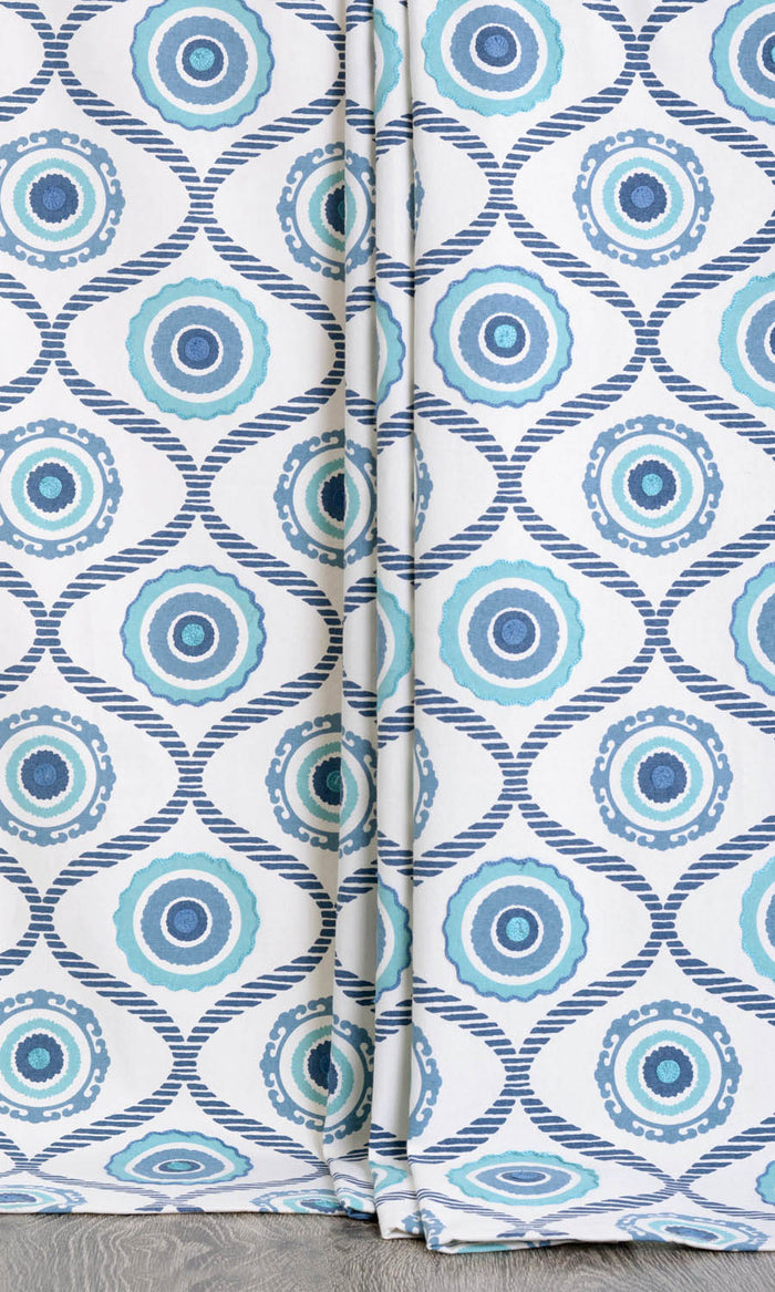 Printed Made-to-Measure Curtains (Blue/ White)