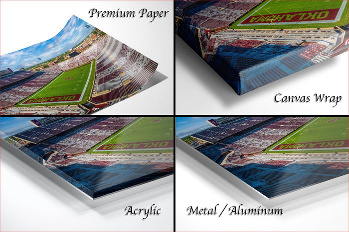 four different views of a football stadium, including a close-up of the field, a top-down view of the stadium, a side view of the stadium, and a bottom-up view of the stadium.