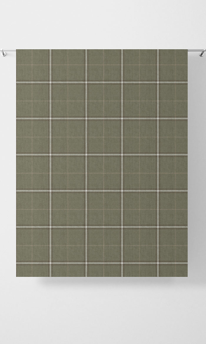 Check Patterned Pinch Pleat, Rod Pocket, Eyelet Curtains (Olive Green)
