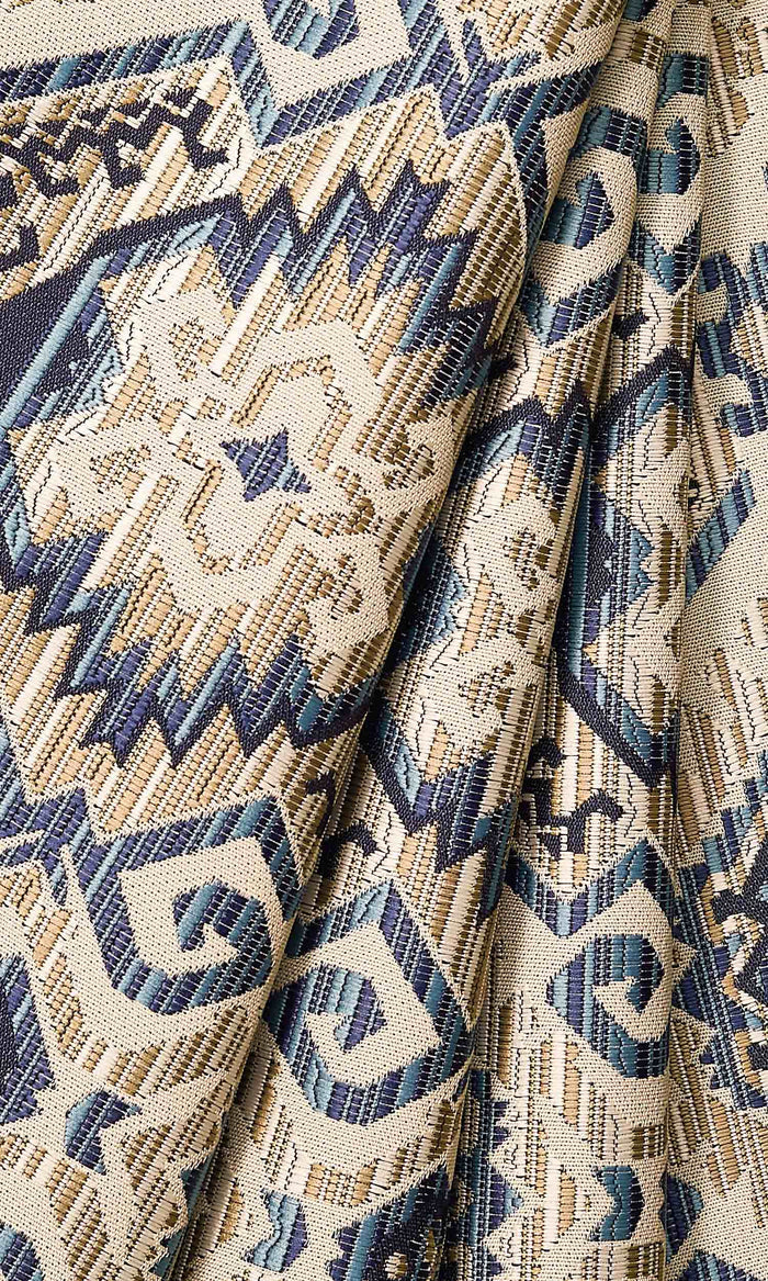 Aztec-Print Window Treatments Fabric By the Metre (Beige/ Blue)