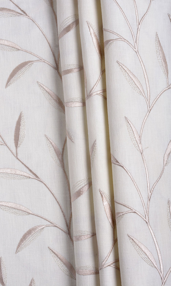 Floral Embroidery Fabric Material By the Metre (White/ Cream)