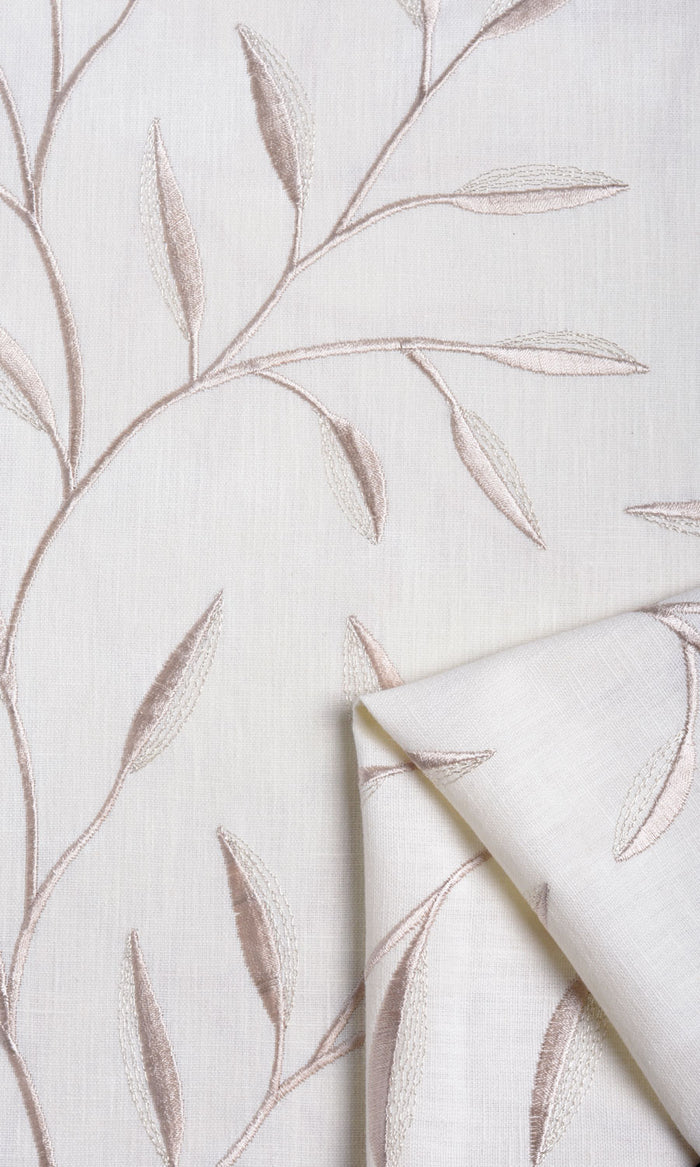 Floral Embroidery Fabric By the Metre for Curtains & Drapes (White/ Cream)