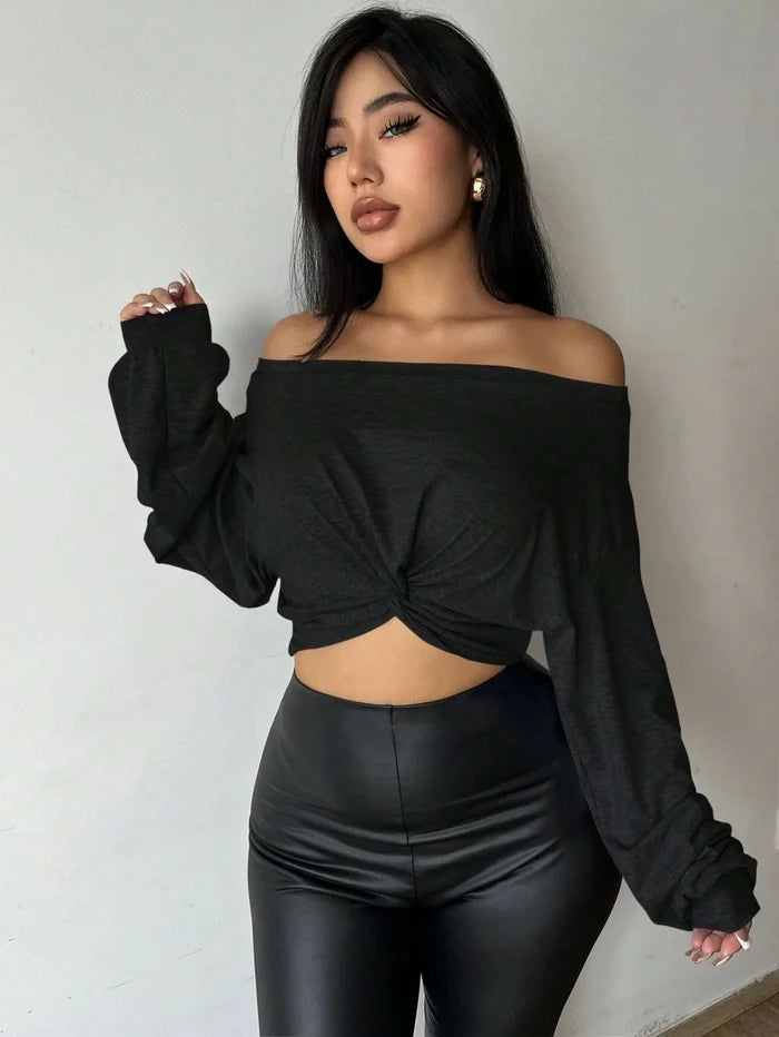 One-Shoulder Front-Tie Bow Crop Top