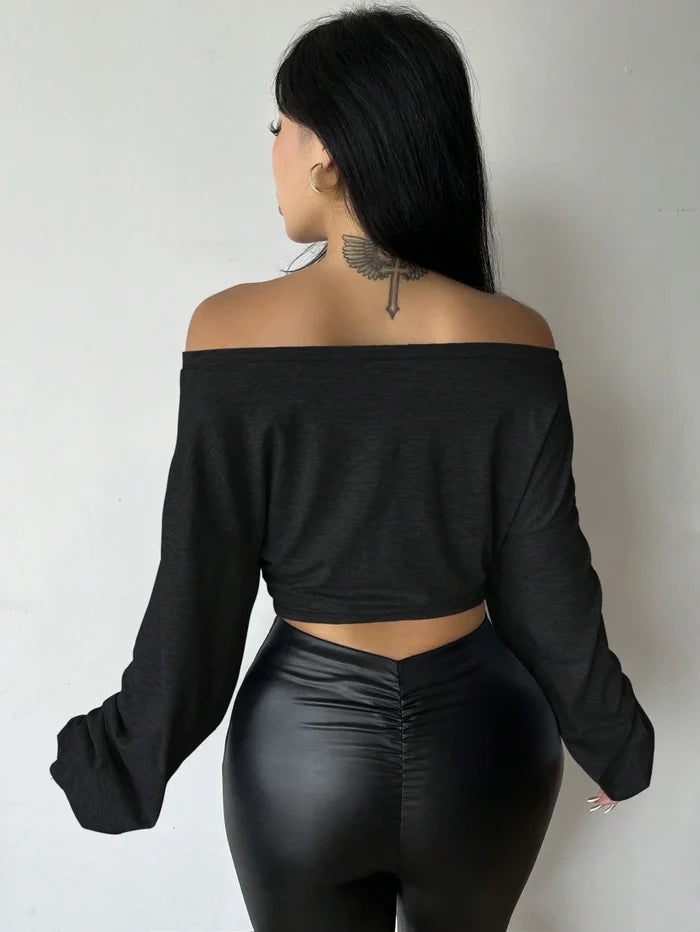 One-Shoulder Front-Tie Bow Crop Top