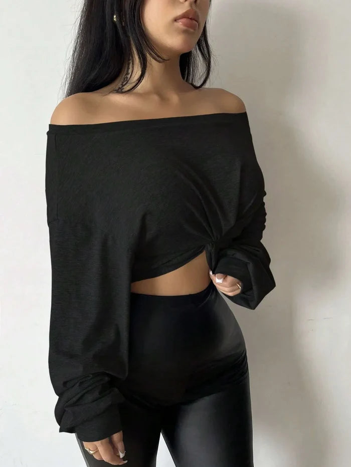 One-Shoulder Front-Tie Bow Crop Top