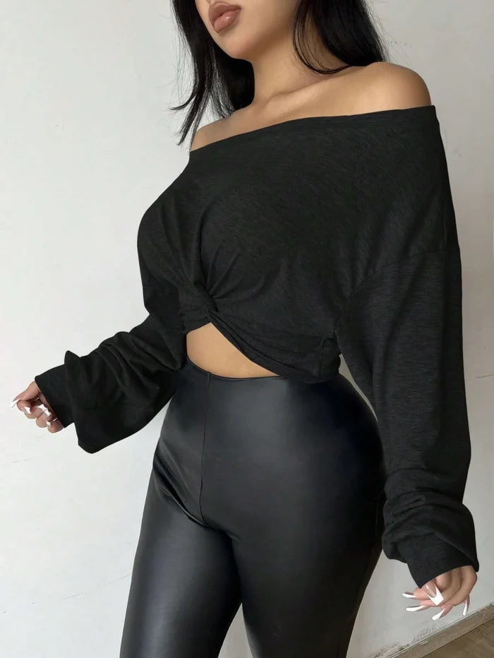 One-Shoulder Front-Tie Bow Crop Top