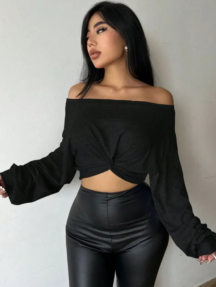 One-Shoulder Front-Tie Bow Crop Top