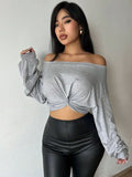 One-Shoulder Front-Tie Bow Crop Top