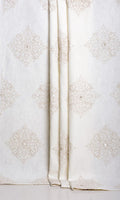 Poly-Linen Embroidered Home Décor Fabric By the Metre (White/ Cream)