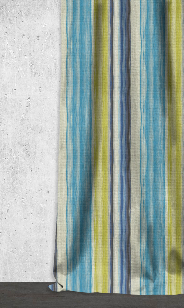 Striped Window Treatments Fabric By the Metre (Sky Blue/ Cobalt/ Green)
