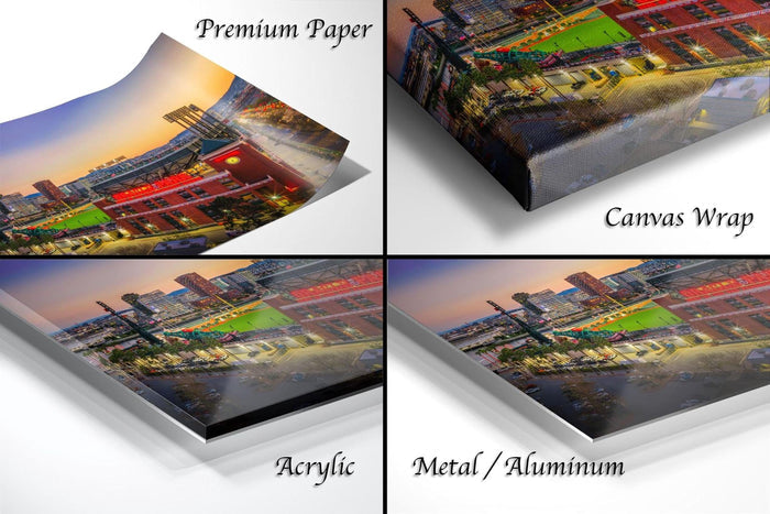 The image is a collage of four different views of a cityscape at sunset, with the city's buildings and skyline visible.