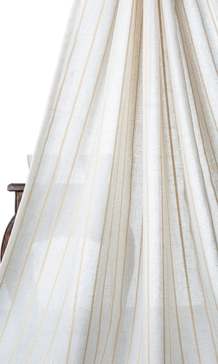 Striped Sheer Window Treatments Fabric By the Metre (White/ Mustard Beige)