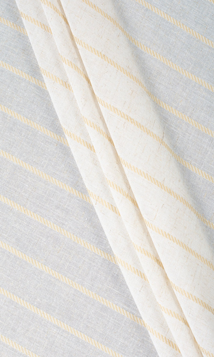 Striped Sheer Home Textile Fabric Material By the Metre (White/ Mustard Beige)