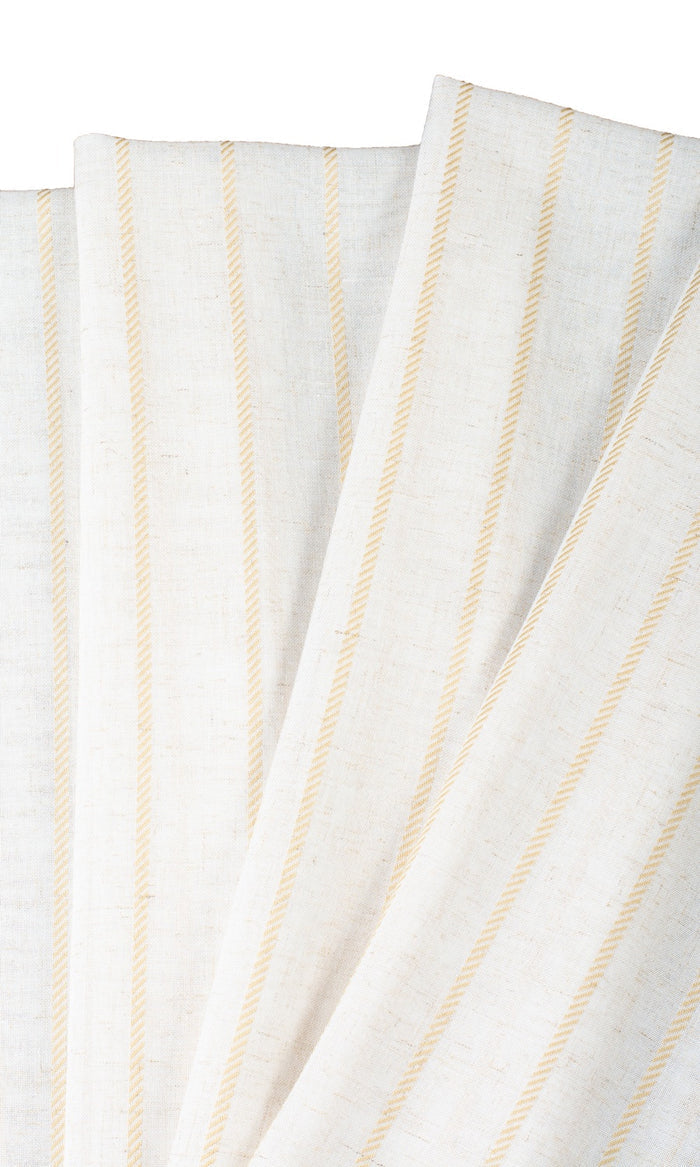 Striped Sheer Fabric Material By the Metre (White/ Mustard Beige)