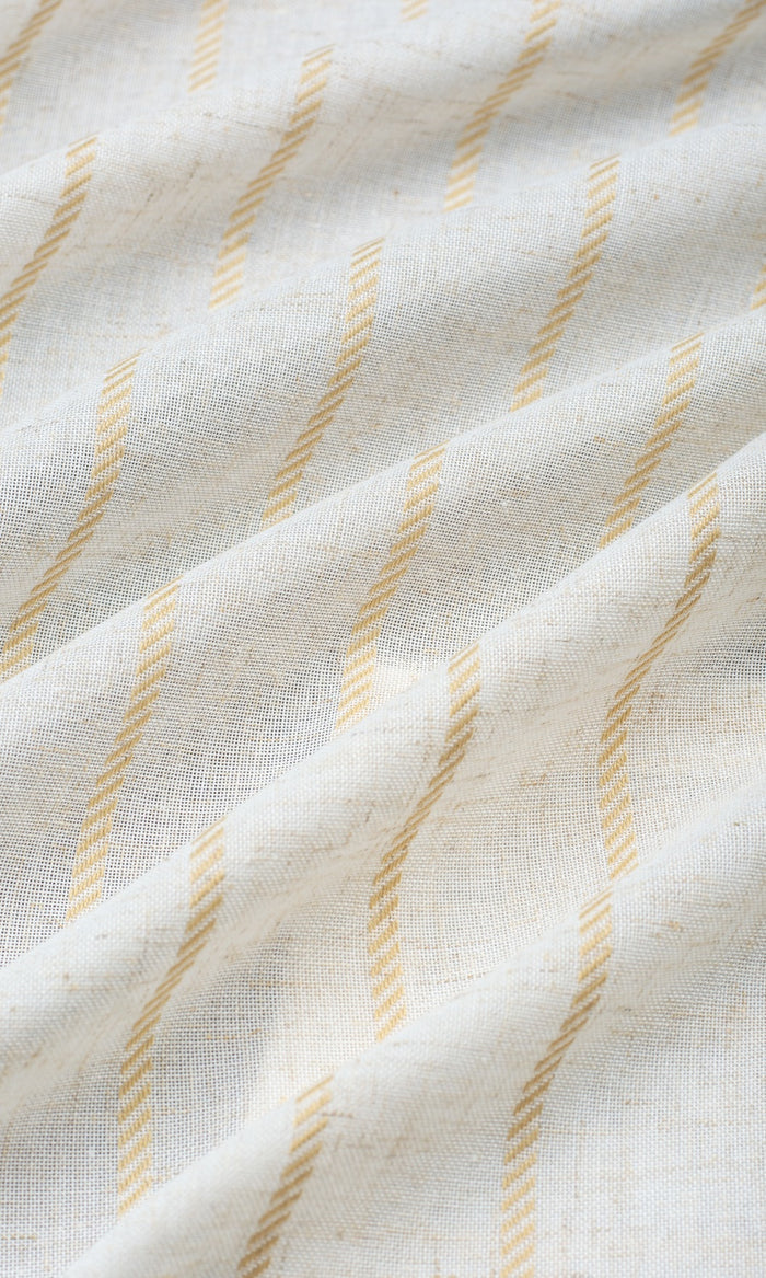 Striped Sheer Fabric By the Metre for Curtains & Drapes (White/ Mustard Beige)