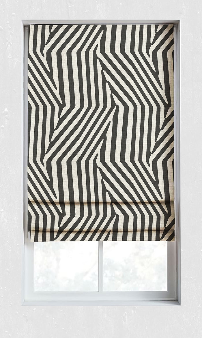 Geo Print Curtains for Living, Bedroom, Kitchen, Bathroom (Black/ Ivory)