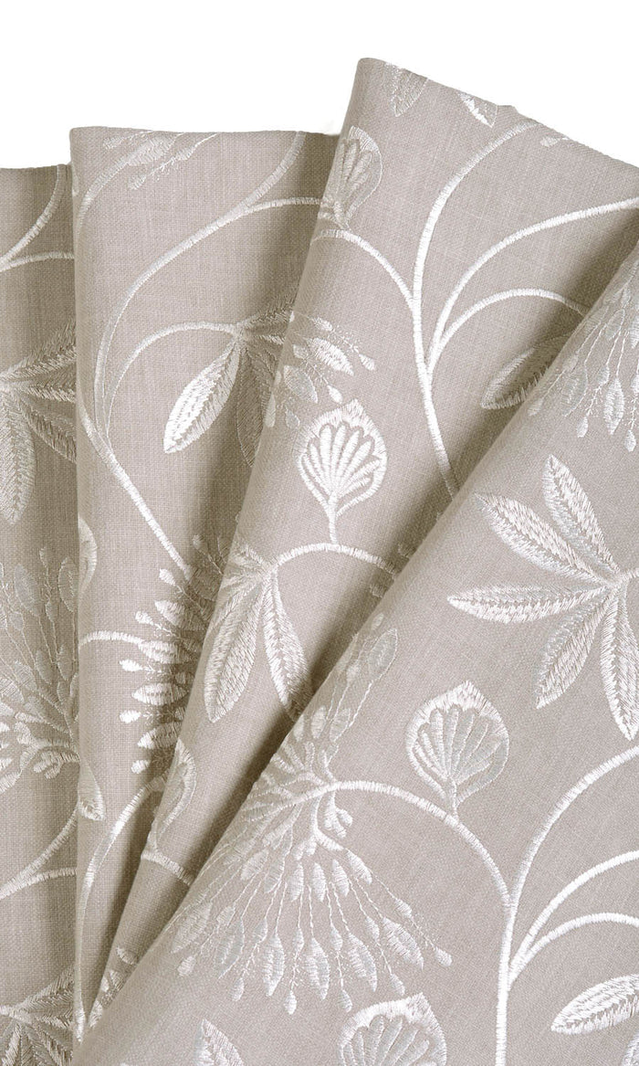 Floral Embroidered Poly-Cotton Pinch Pleat, Rod Pocket, Eyelet Curtains (Beige)