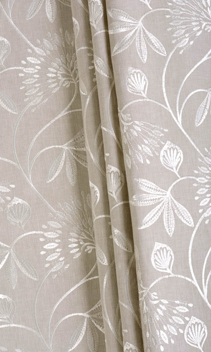 Floral Embroidered Poly-Cotton Drapes (Beige) Extra Long Short Wide